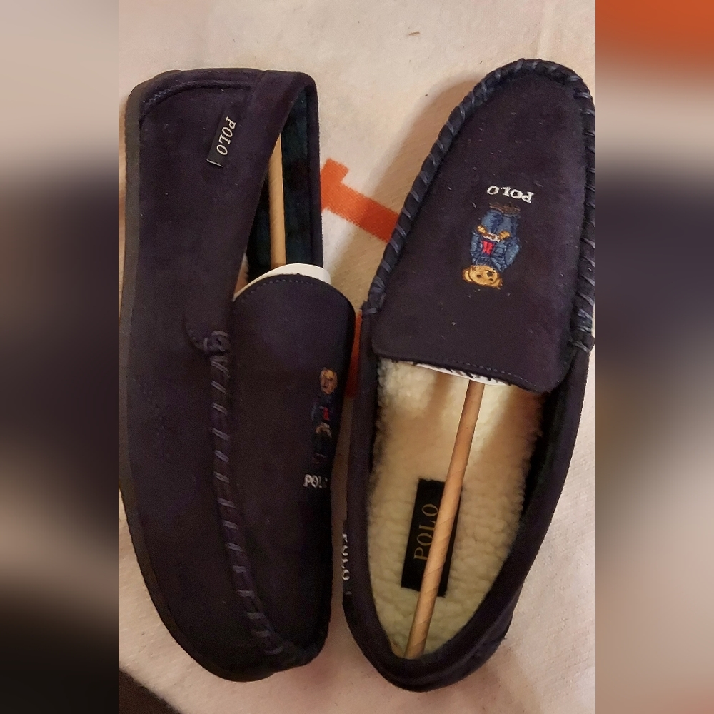 NIB-Polo Ralph Lauren American Flag Polo Bear Loafer/Slippers-Navy-Size 10 - Picture 2 of 4